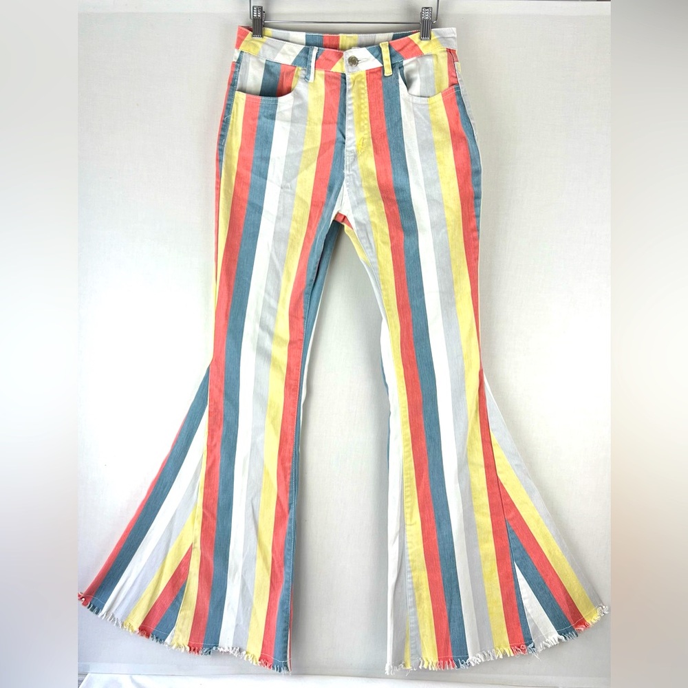 Saints & Hearts Striped Super Flare High Waisted Pants Women’s Size 27